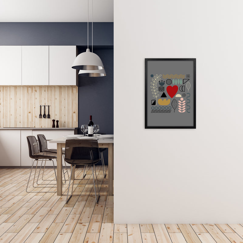 Scandnavian Shapes on Grey Original A2 White Frame