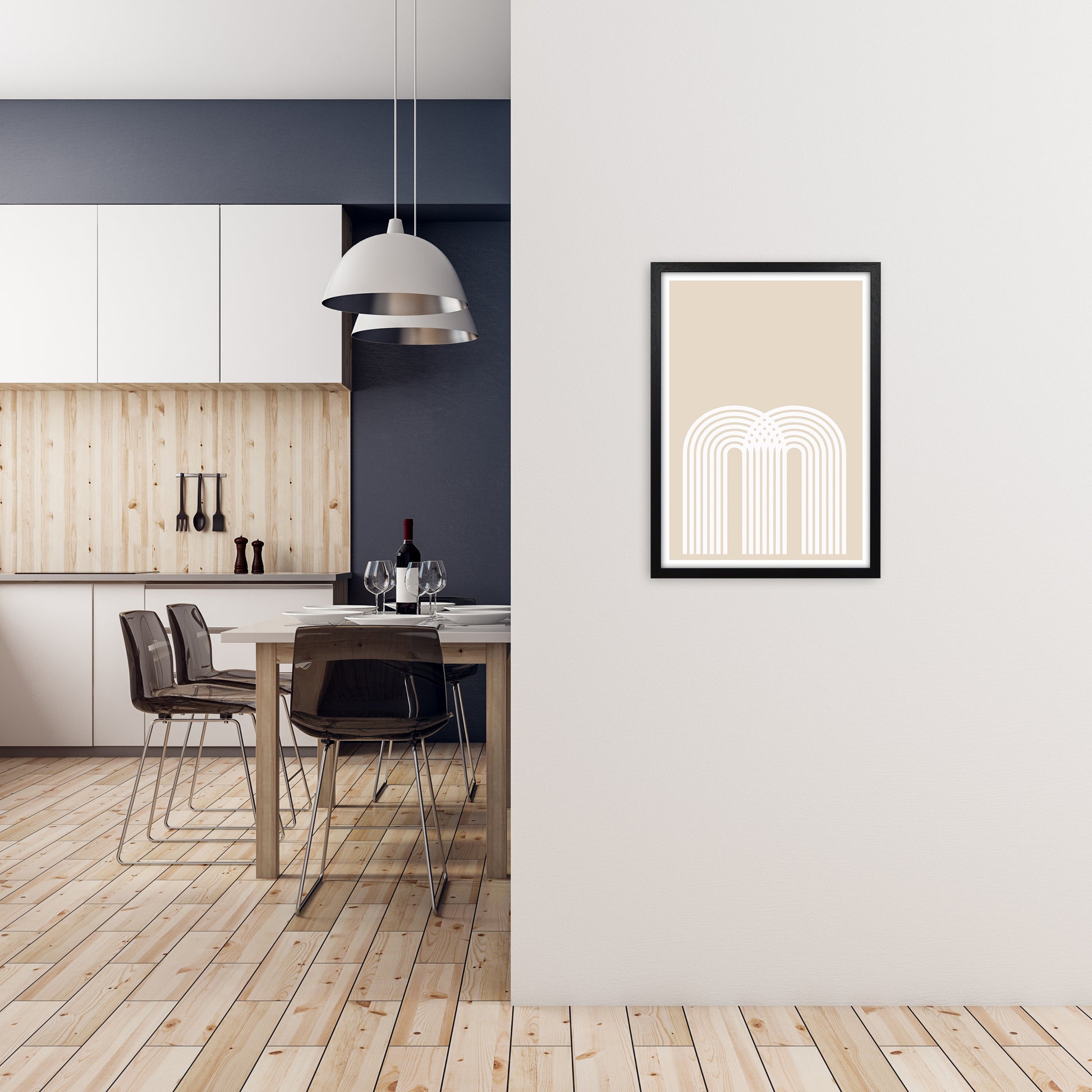 Art Deco Neutral Original A2 White Frame