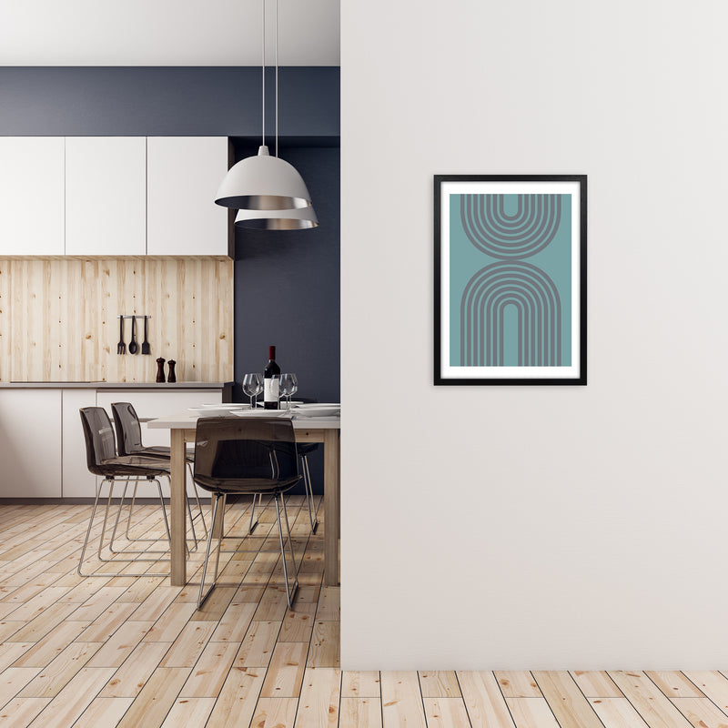 Grey and Blue Modern Rainbow A2 White Frame