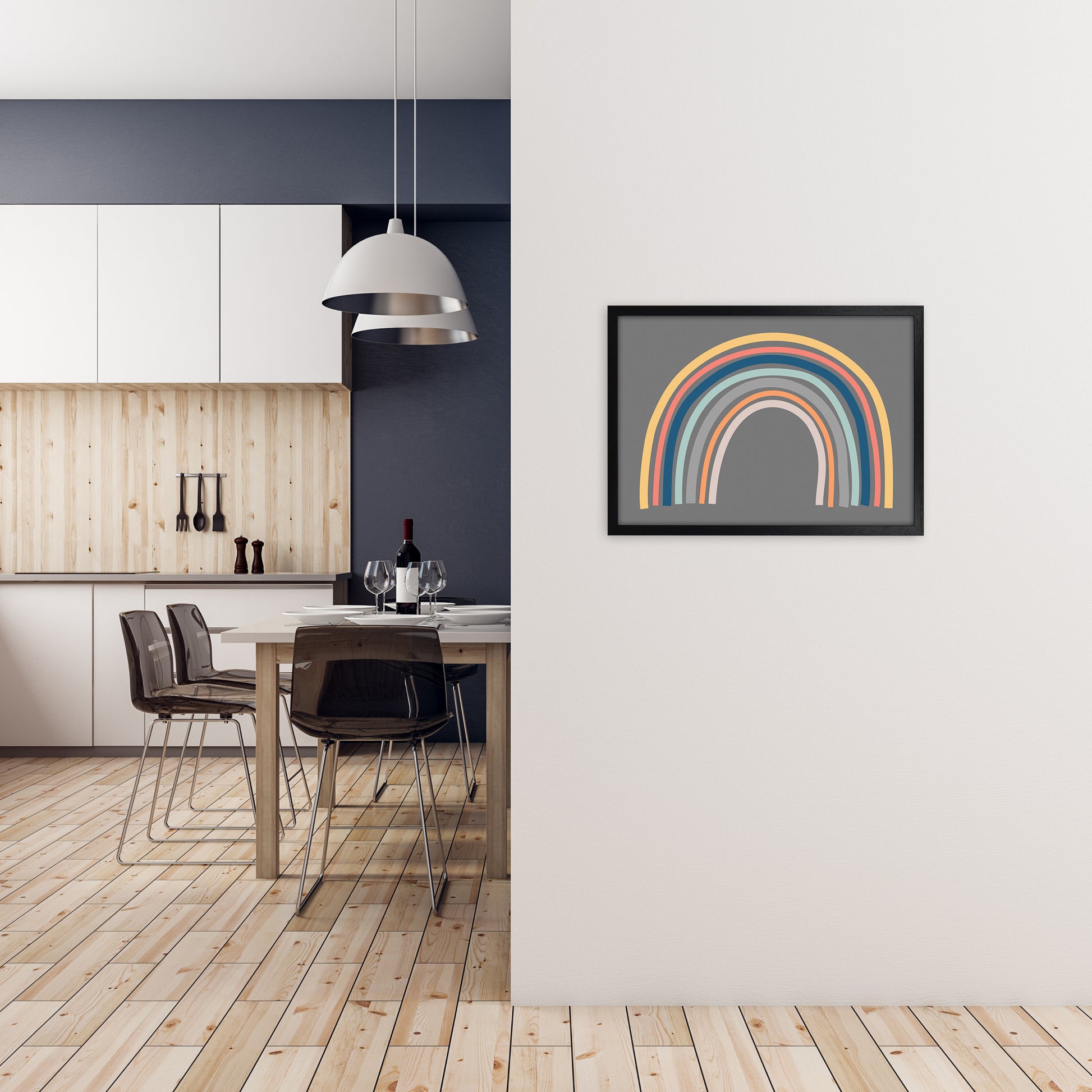 Rainbow on Gray Original A2 White Frame