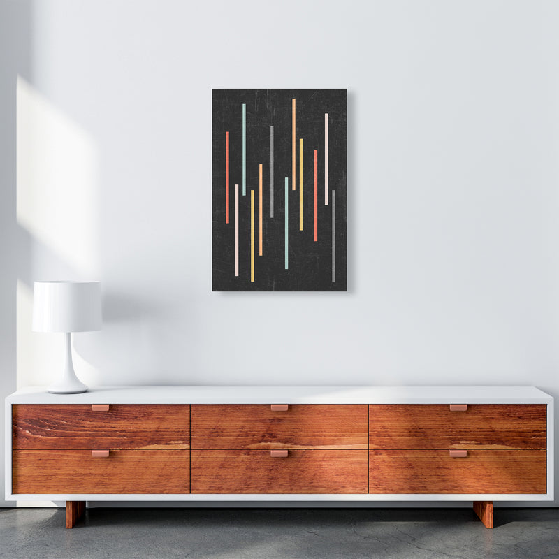 Colorful Lines on Black Grunge A2 Canvas