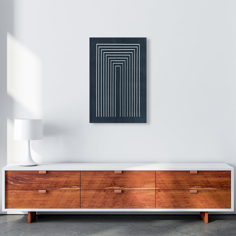 Lino Style Blue Geometric Lines A2 Canvas