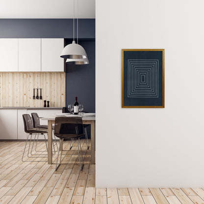 Lino Style Blue Geometric Squares A2 Print Only