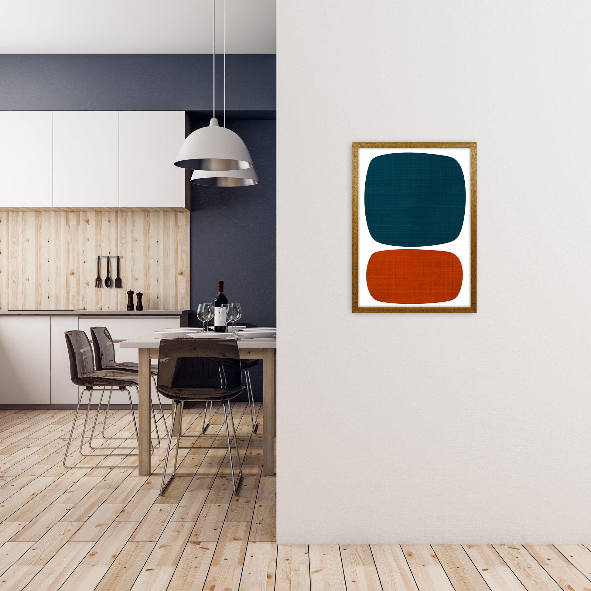 Blue and Orange Mid Century A2 Print Only