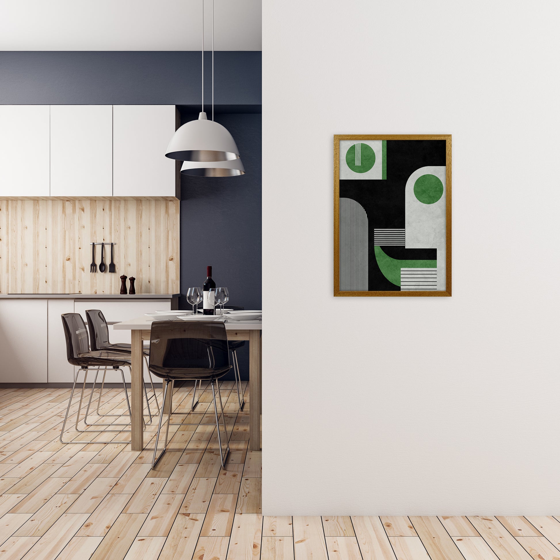 Mid Century Green Black Block Prints Set of 2 B A2 Print Only