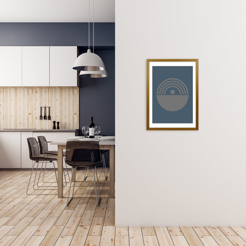 Mid Century Grey and Blue Wall Art Prints B A2 Print Only