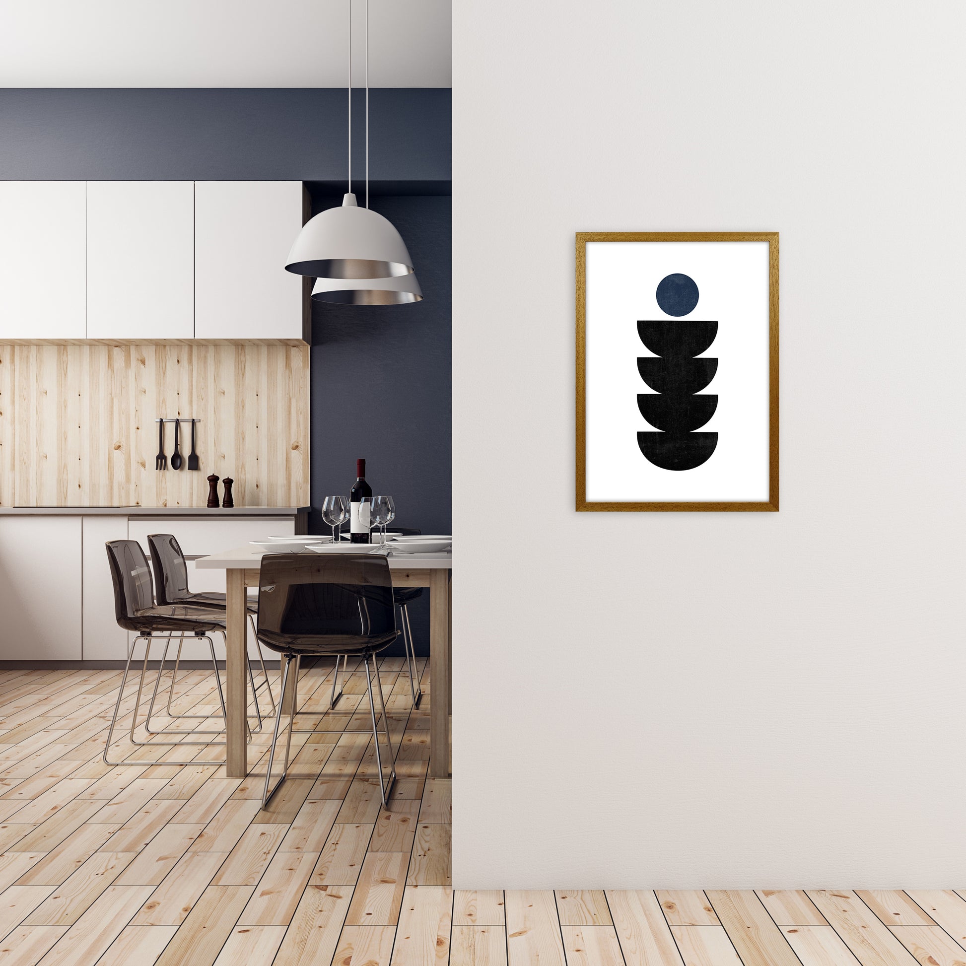 Mid Century Shapes Navy Dot A2 Print Only