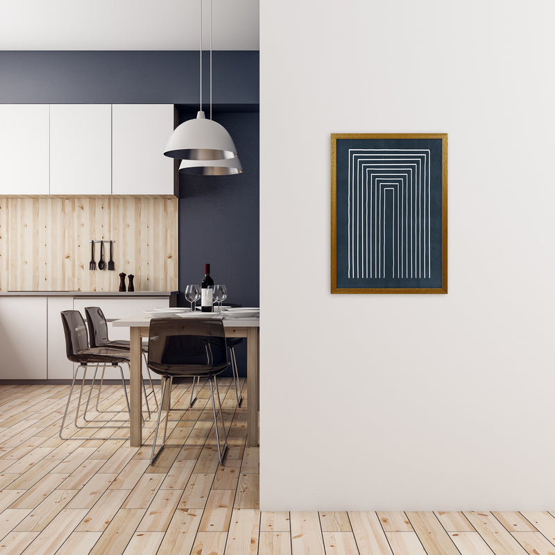 Lino Style Blue Geometric Lines A2 Print Only