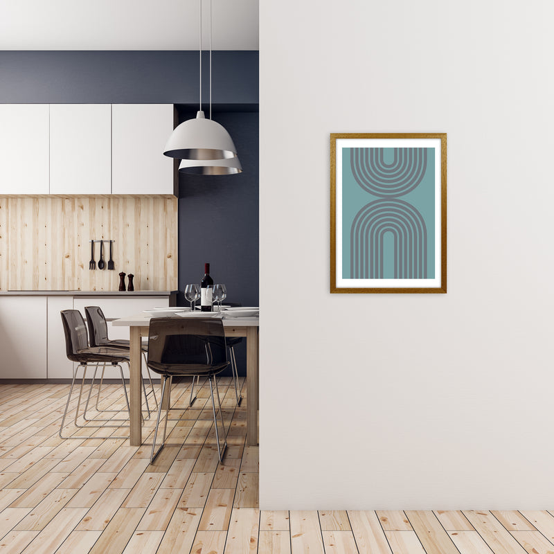 Grey and Blue Modern Rainbow A2 Print Only