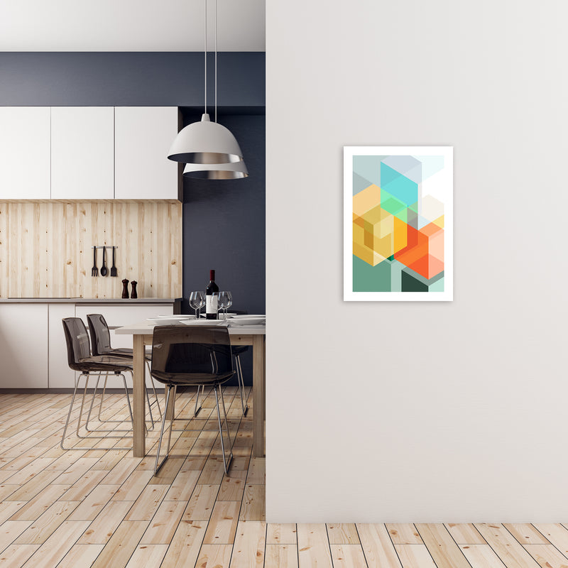 Abstract Colourful Cubes Original A2 Black Frame
