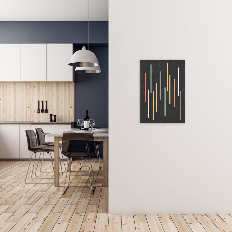 Colorful Lines on Black Grunge A2 Black Frame