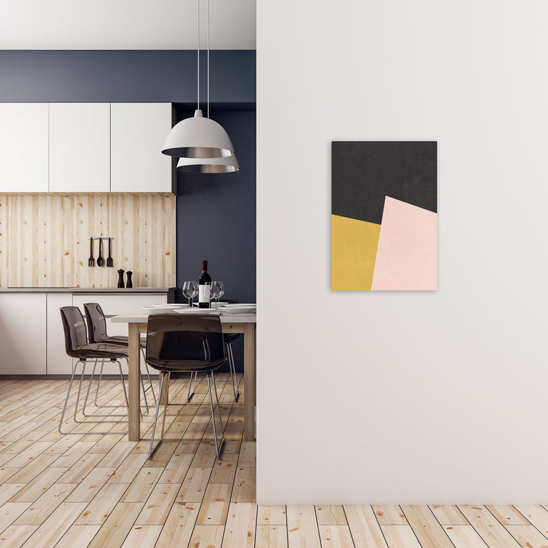 Yellow Pink and Black Abstract A2 Black Frame