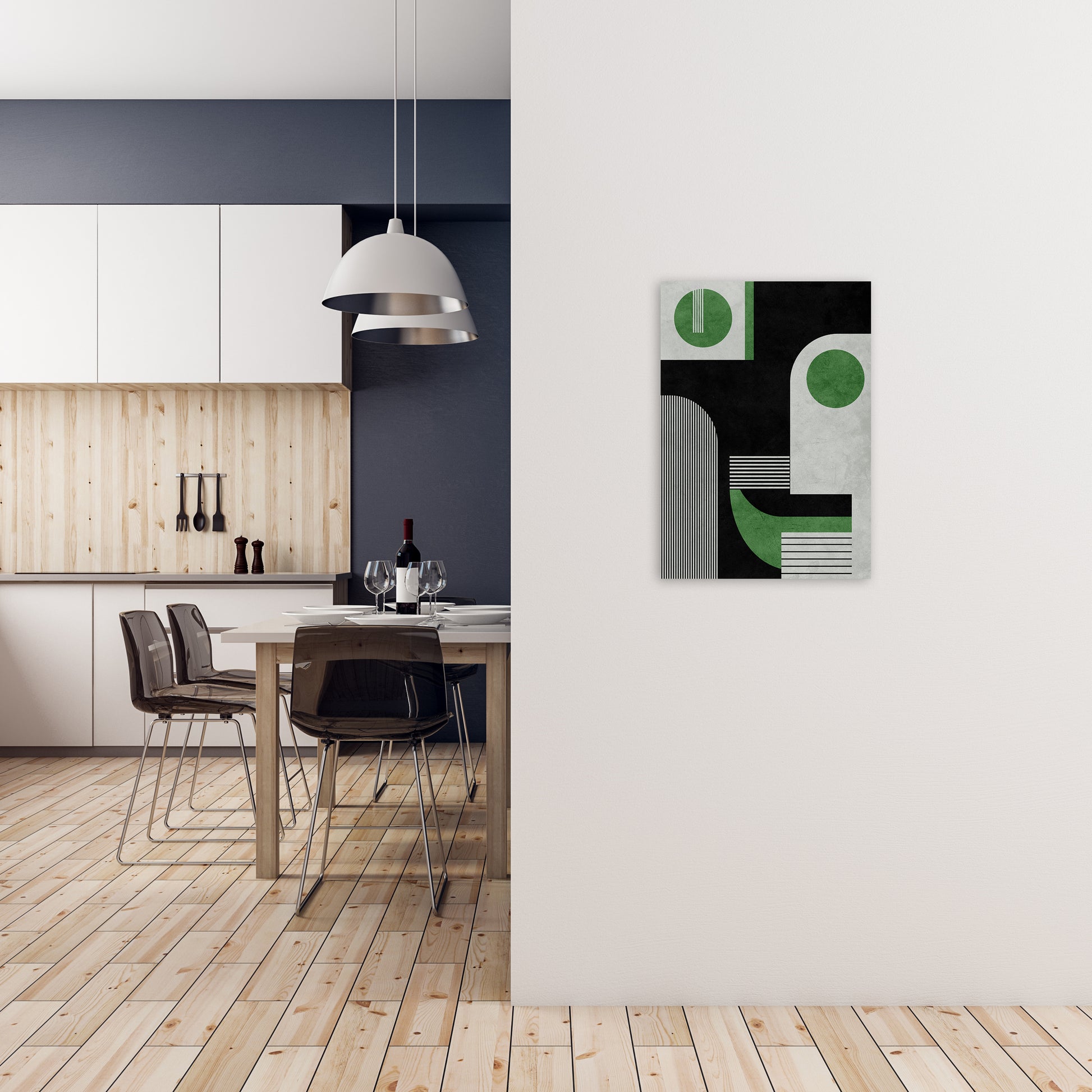 Mid Century Green Black Block Prints Set of 2 B A2 Black Frame