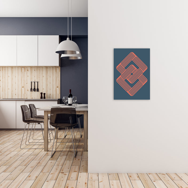 Blue and Red Geometric Wall Art Print A A2 Black Frame