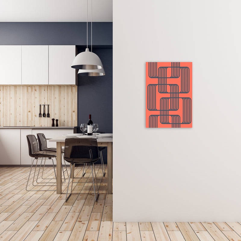 Blue and Red Geometric Wall Art Print B A2 Black Frame