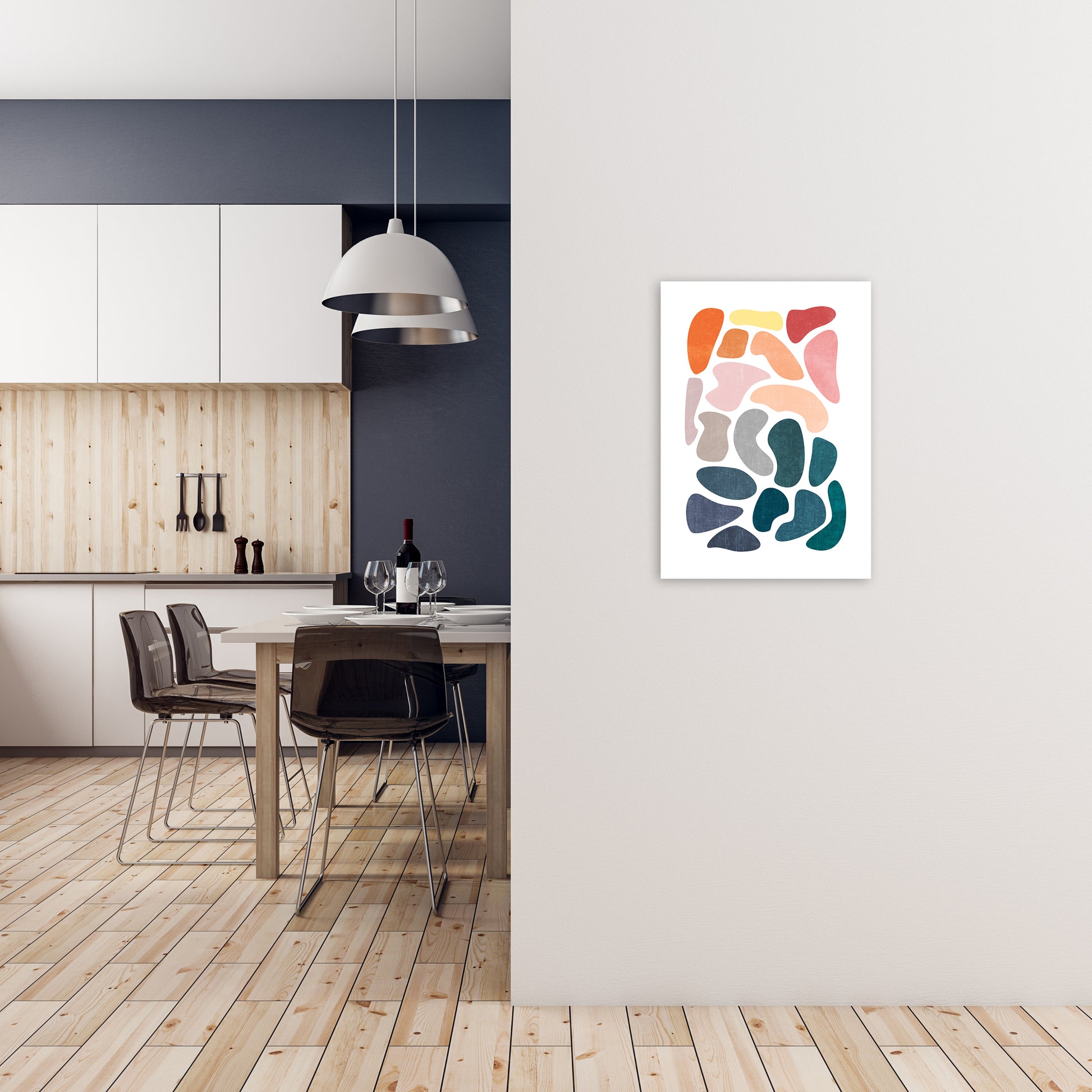Colourful Abstract Shapes Print B A2 Black Frame
