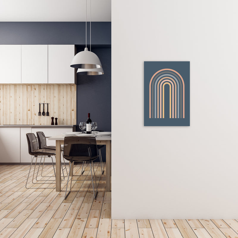 Mid Century Blue Wall Art Print A A2 Black Frame