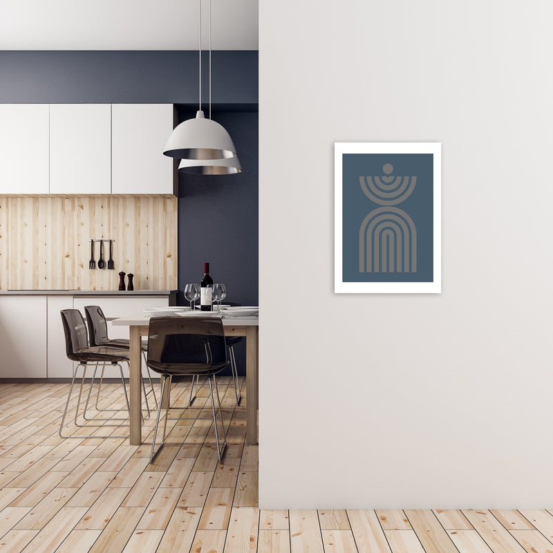 Mid Century Grey and Blue Wall Art Prints C A2 Black Frame