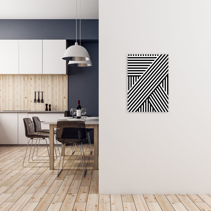 Black and White Large Stripes A2 Black Frame