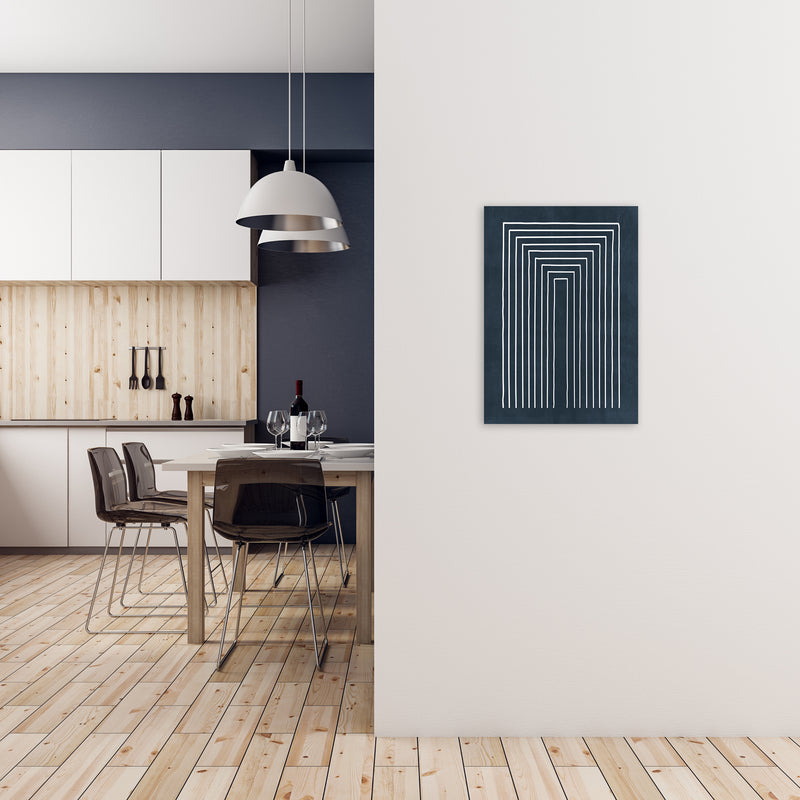 Lino Style Blue Geometric Lines A2 Black Frame
