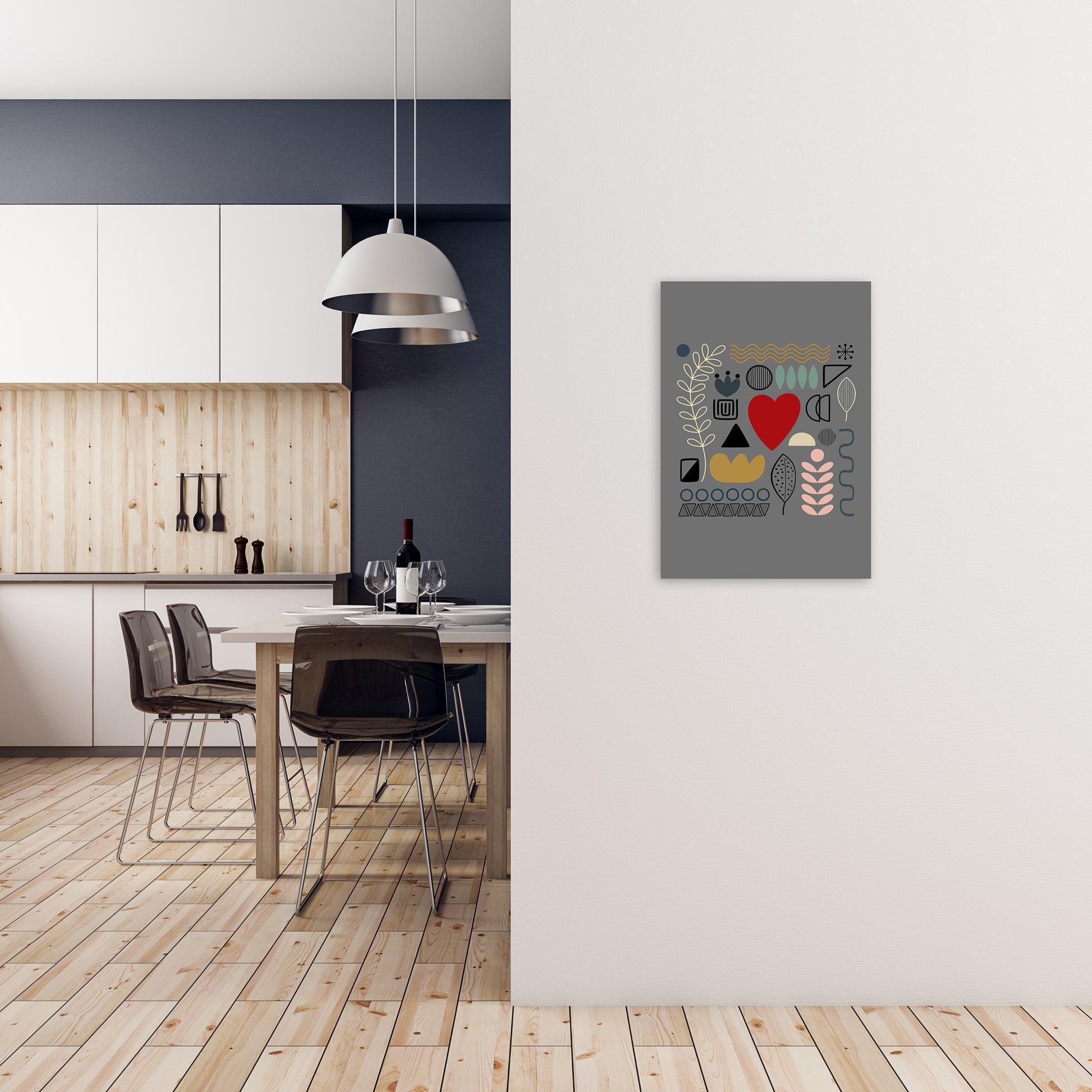 Scandnavian Shapes on Grey Original A2 Black Frame