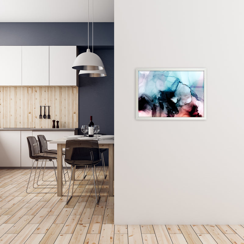 Abstract Watercolor Blue Pink Original A2 Oak Frame