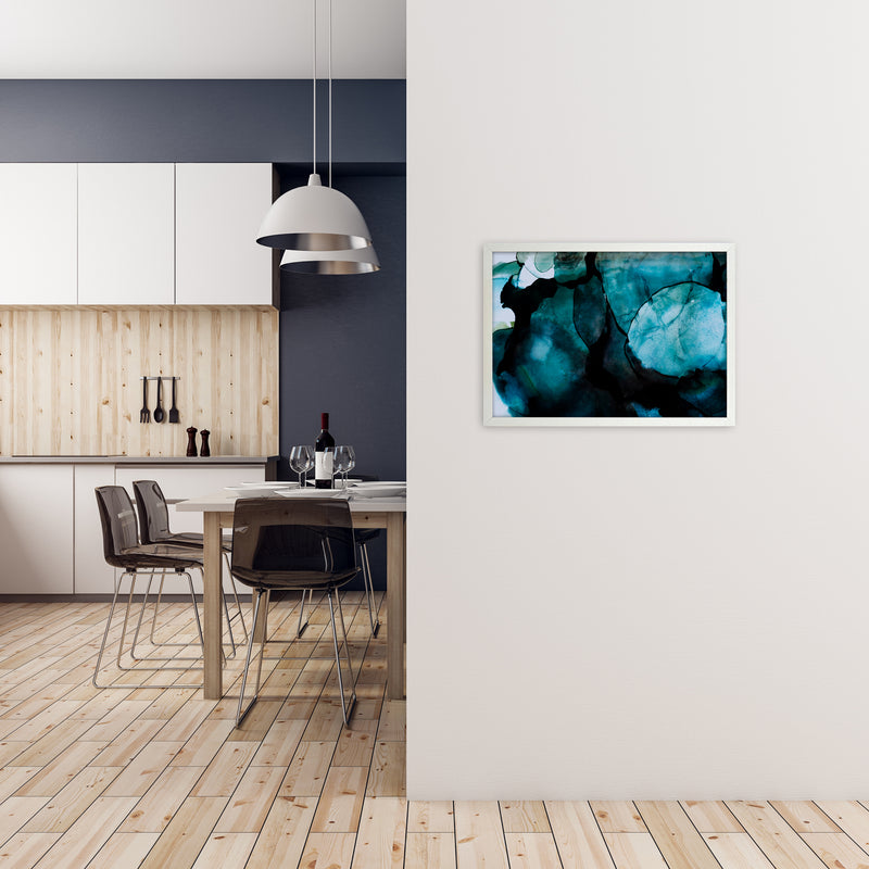 Dark Blue Watercolor Original A2 Oak Frame