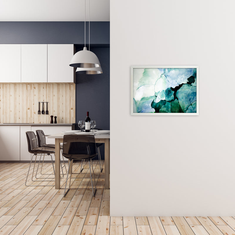 Green Blue Watercolor Art Original A2 Oak Frame
