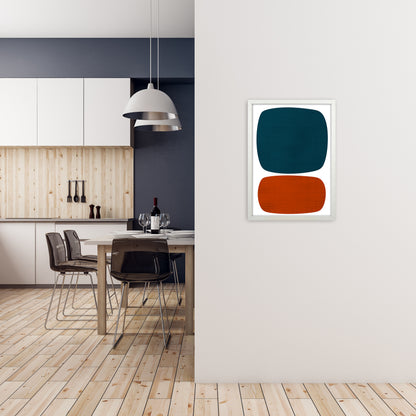 Blue and Orange Mid Century A2 Oak Frame