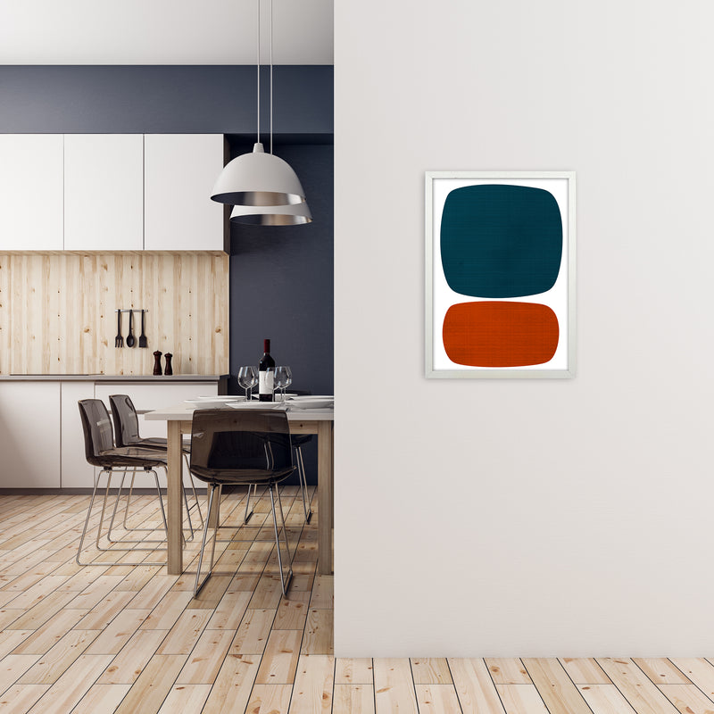 Blue and Orange Mid Century A2 Oak Frame