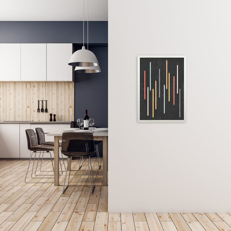 Colorful Lines on Black Grunge A2 Oak Frame