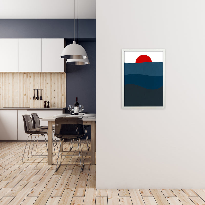 Red Blue Sunset Original A2 Oak Frame