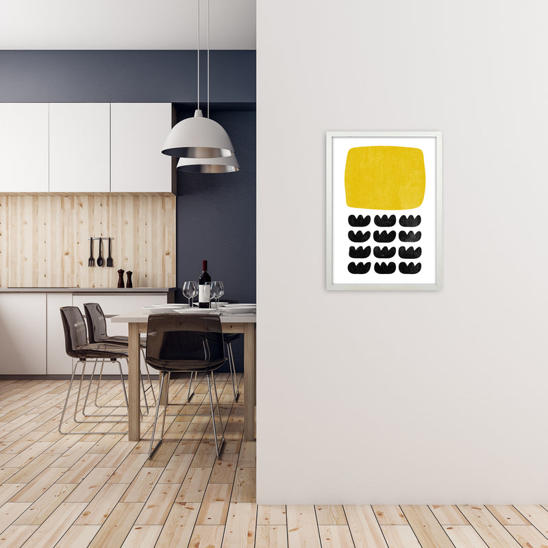 Yellow and Black Abstract Original A2 Oak Frame