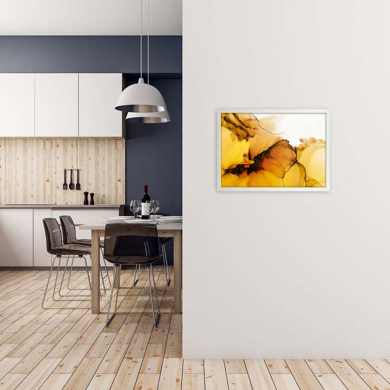 Yellow Watercolor Abstract Original A2 Oak Frame