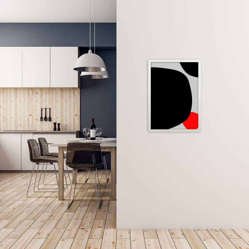 Abstract Black Shapes with Red Original A Art Print by Print Punk Studio A2 Oak Frame