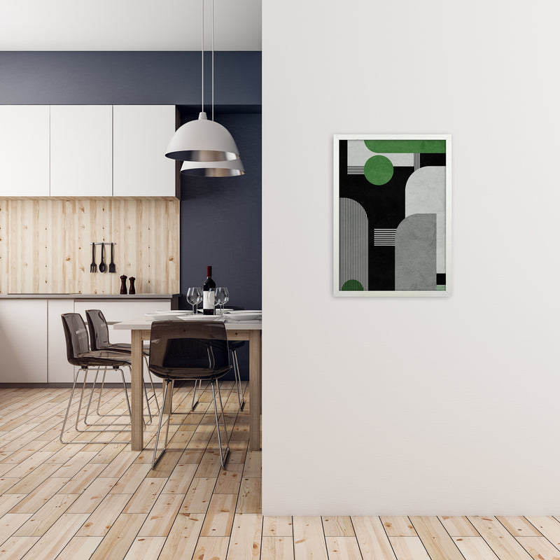 Mid Century Green Black Block Prints Set of 2 A A2 Oak Frame