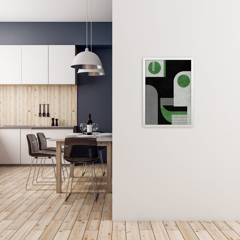 Mid Century Green Black Block Prints Set of 2 B A2 Oak Frame