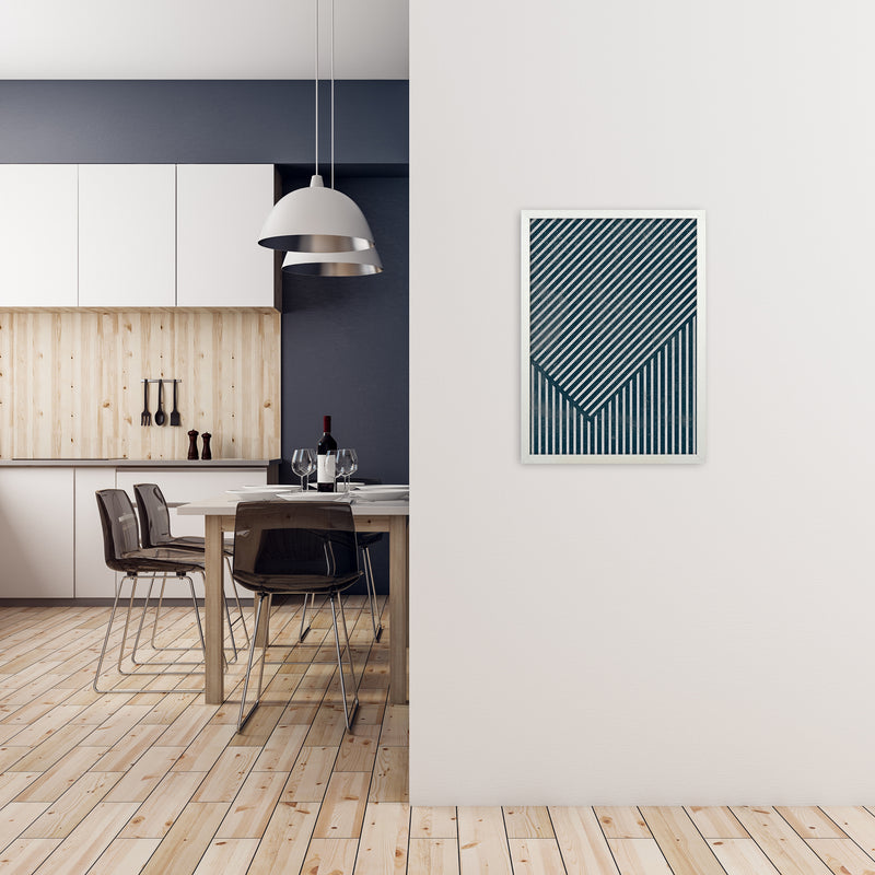 Navy Blue Set of 2 Abstract B A2 Oak Frame