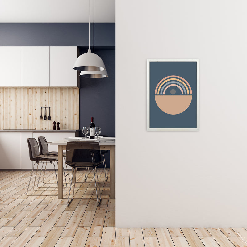 Mid Century Blue Wall Art Print B A2 Oak Frame
