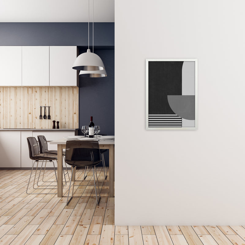 Mid Century Black and White Print B A2 Oak Frame