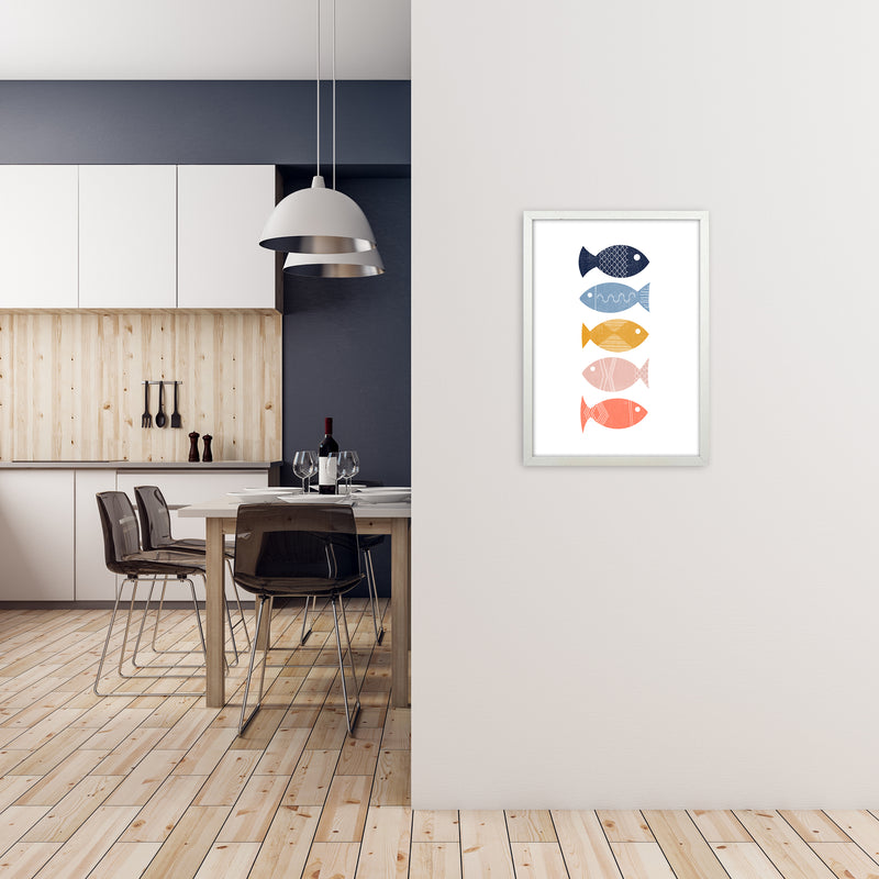 Scandinavian Geometric Print Fish A A2 Oak Frame