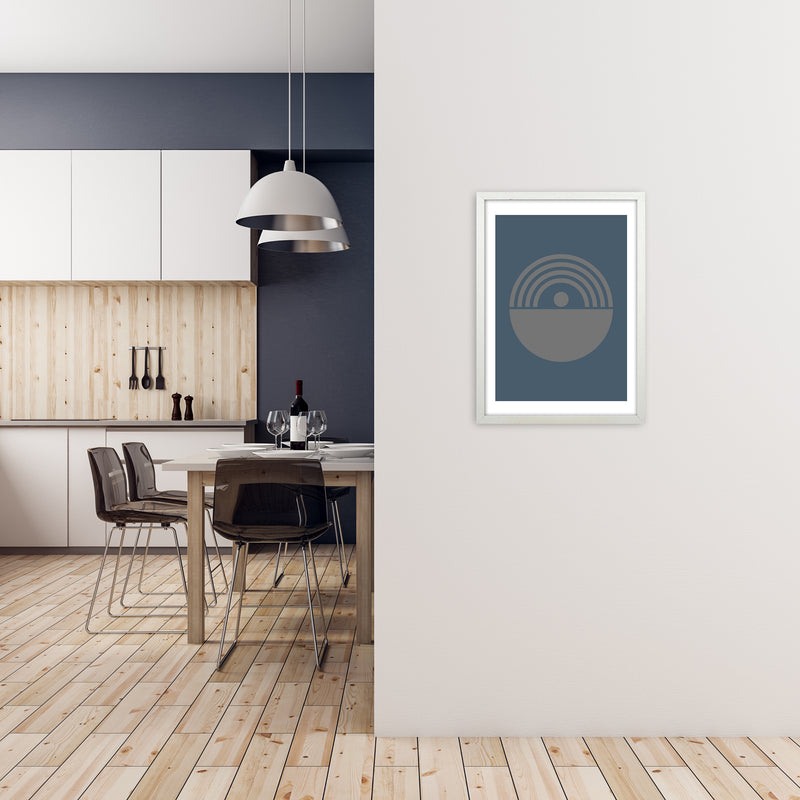 Mid Century Grey and Blue Wall Art Prints B A2 Oak Frame