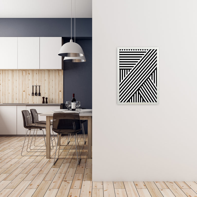 Black and White Large Stripes A2 Oak Frame