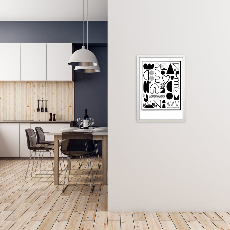 Black and White Scandinavian Shapes A2 Oak Frame