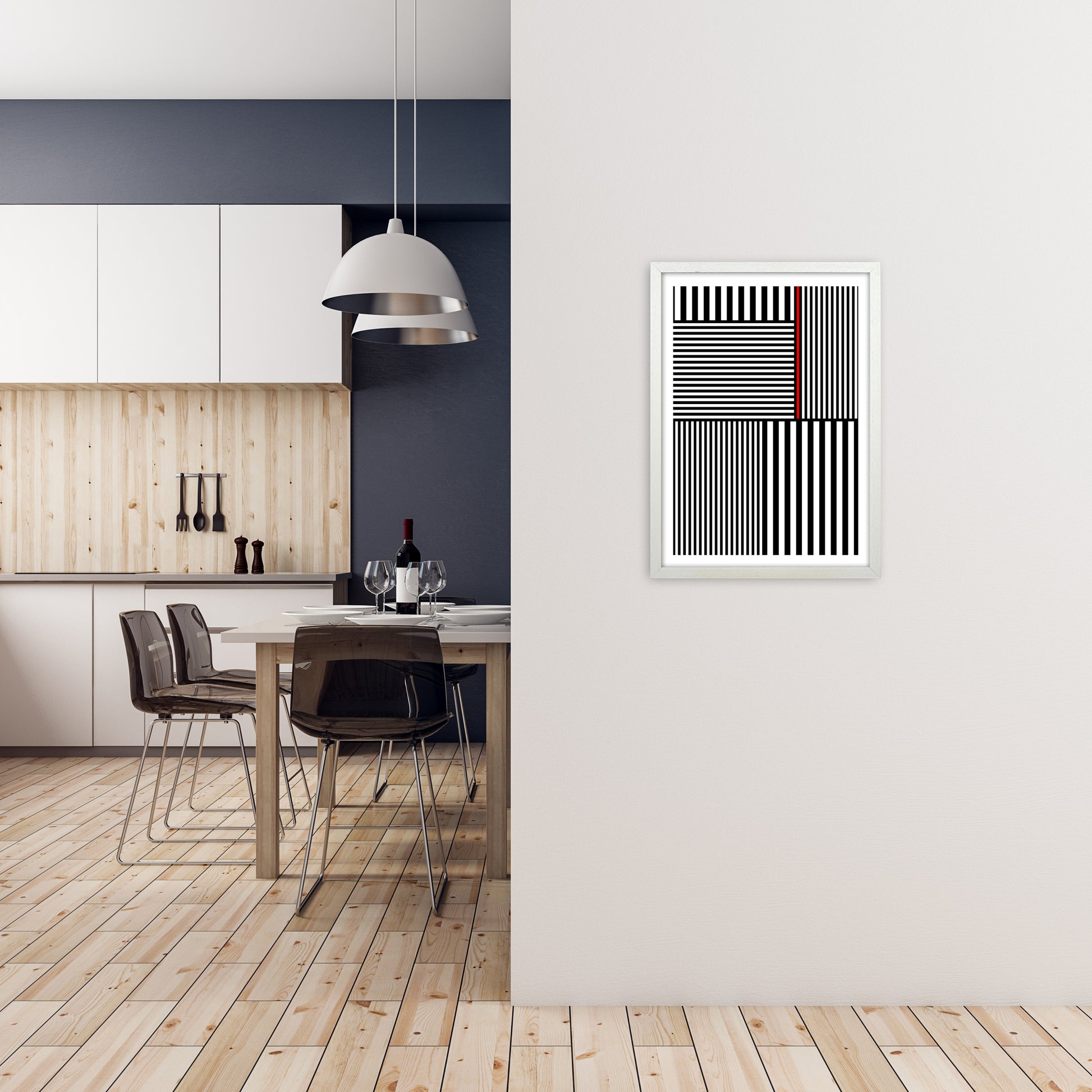 Black and White Stripes with A2 Oak Frame