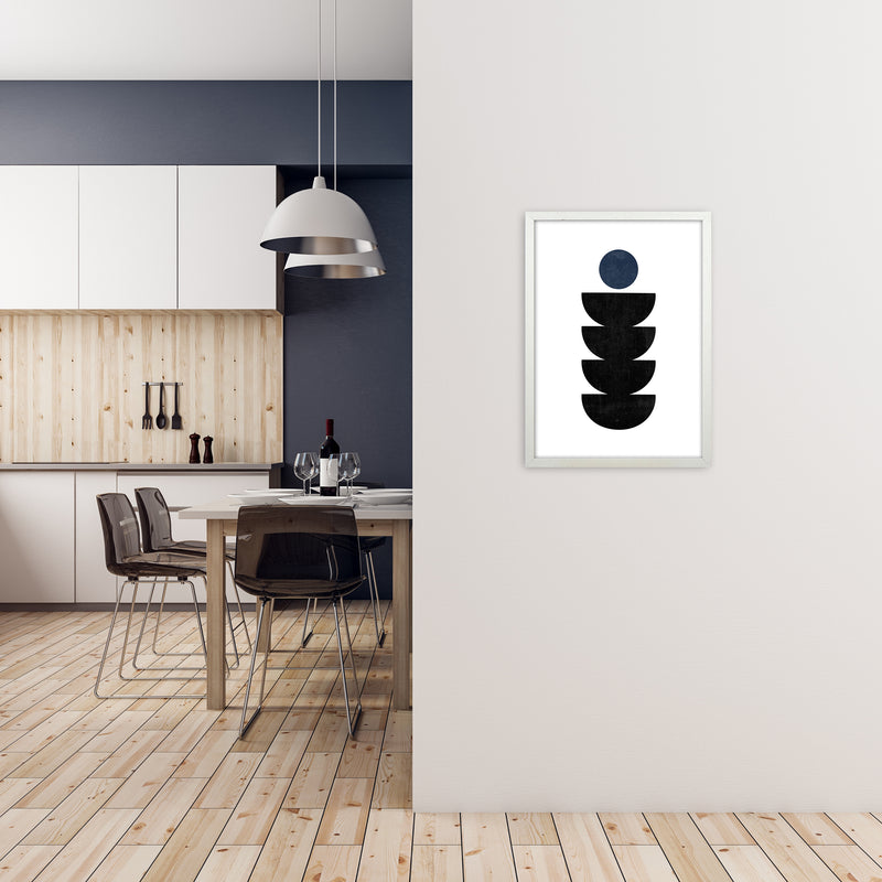 Mid Century Shapes Navy Dot A2 Oak Frame