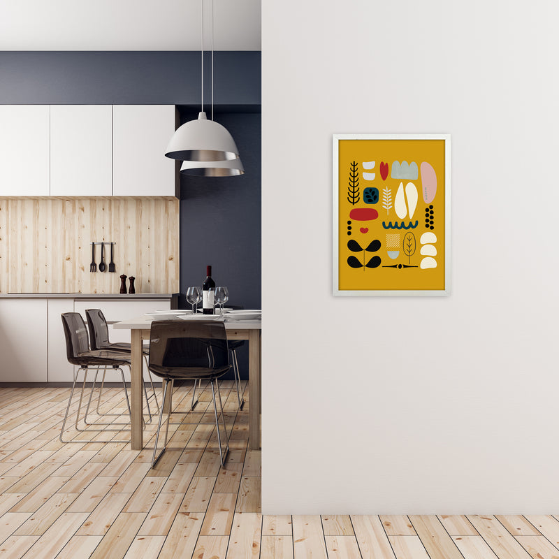 Scandinavian Folk on Yellow Original A2 Oak Frame