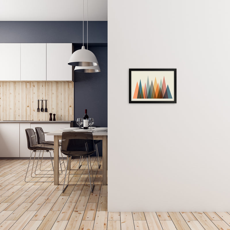 Mid Century Abstract Mountain Original A3 White Frame