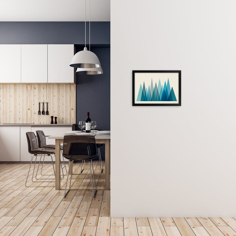 Mid Century Blue Mountains Original A3 White Frame