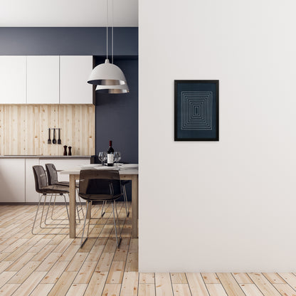 Lino Style Blue Geometric Squares A3 White Frame